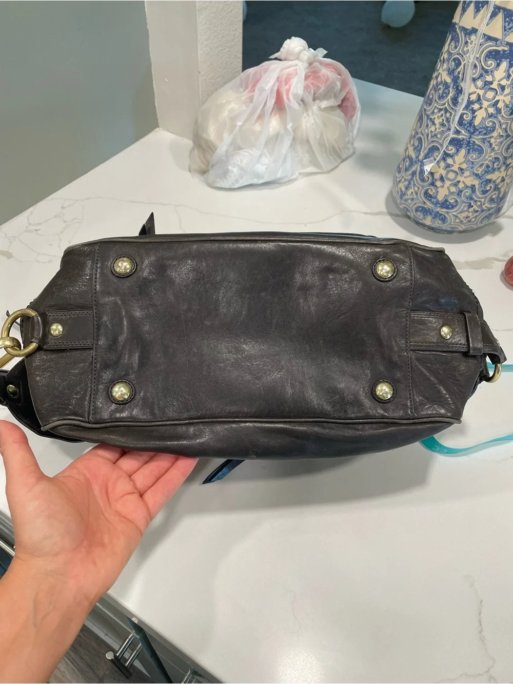 Coach Black Leather Handbag with Purple Lining